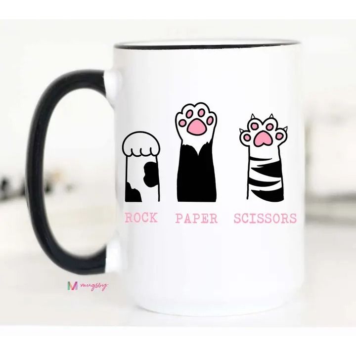 Rock Paper Scissors Funny Cat Coffee Mug, Pet Store