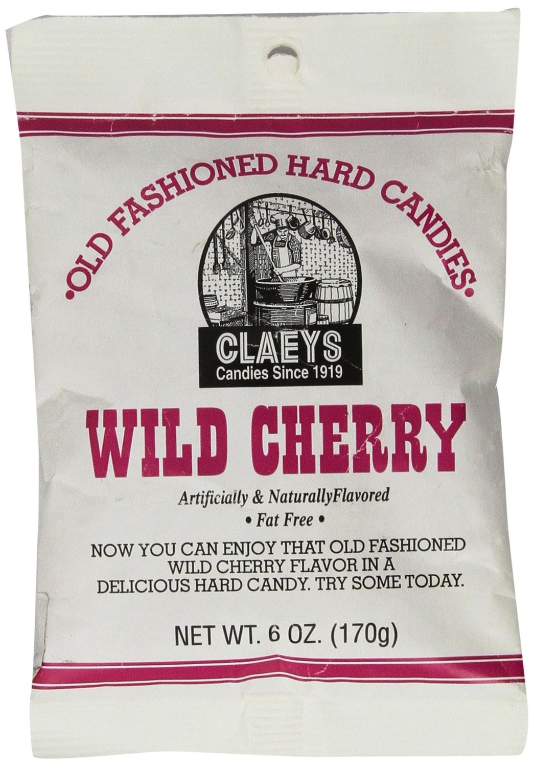 Claeys Old Fashioned Hard Candy Wild Cherry Drops 6oz Bag, 3599 Display