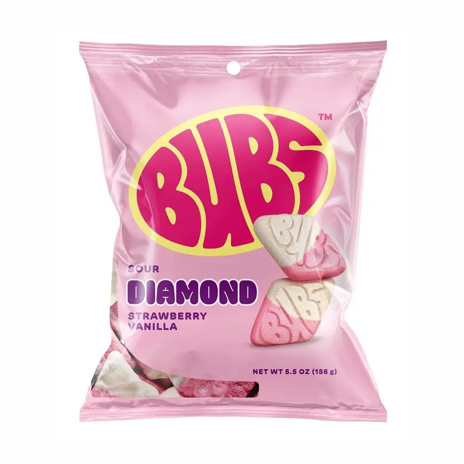 Bubs Sour Diamond Strawberry Vanilla 5.5oz Bag
