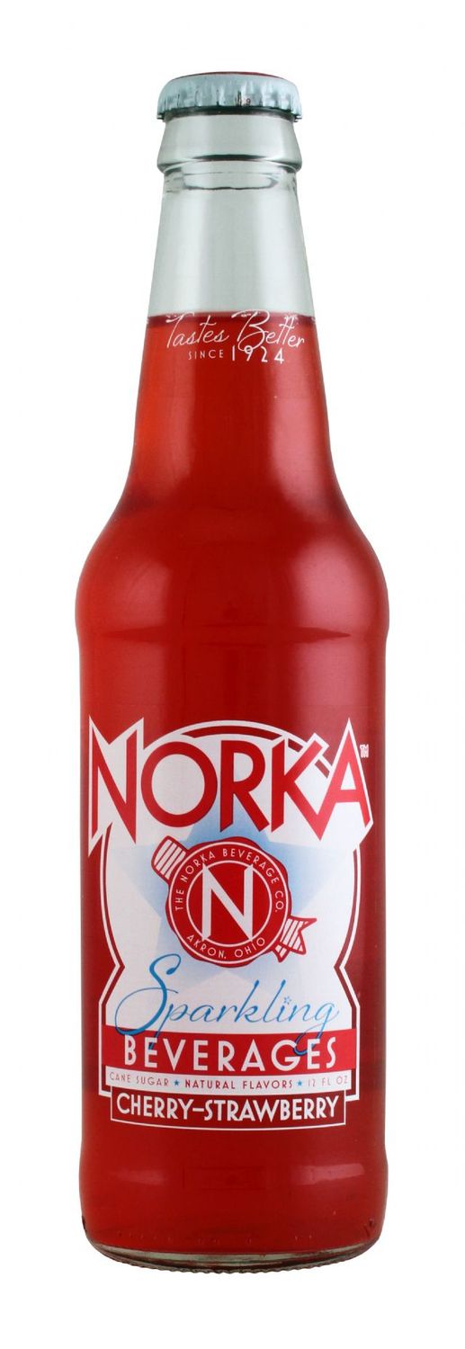 Norka Cherry-Strawberry Soda, 12oz Glass Bottle