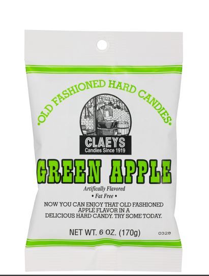 Claeys Old Fashioned Hard Candy Green Apple Drops 6oz Bag, 3556 Display
