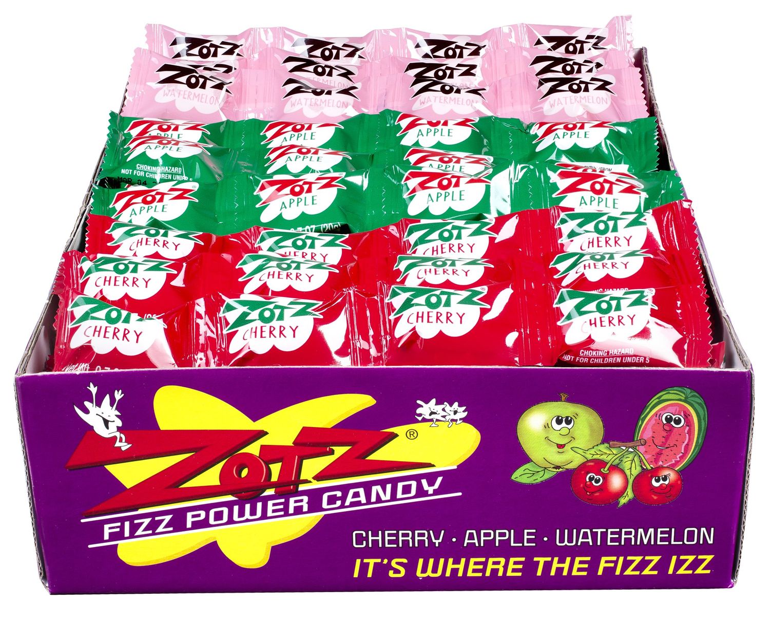 Zotz Fizzing Candy Strings, Cherry/Apple/Watermelon