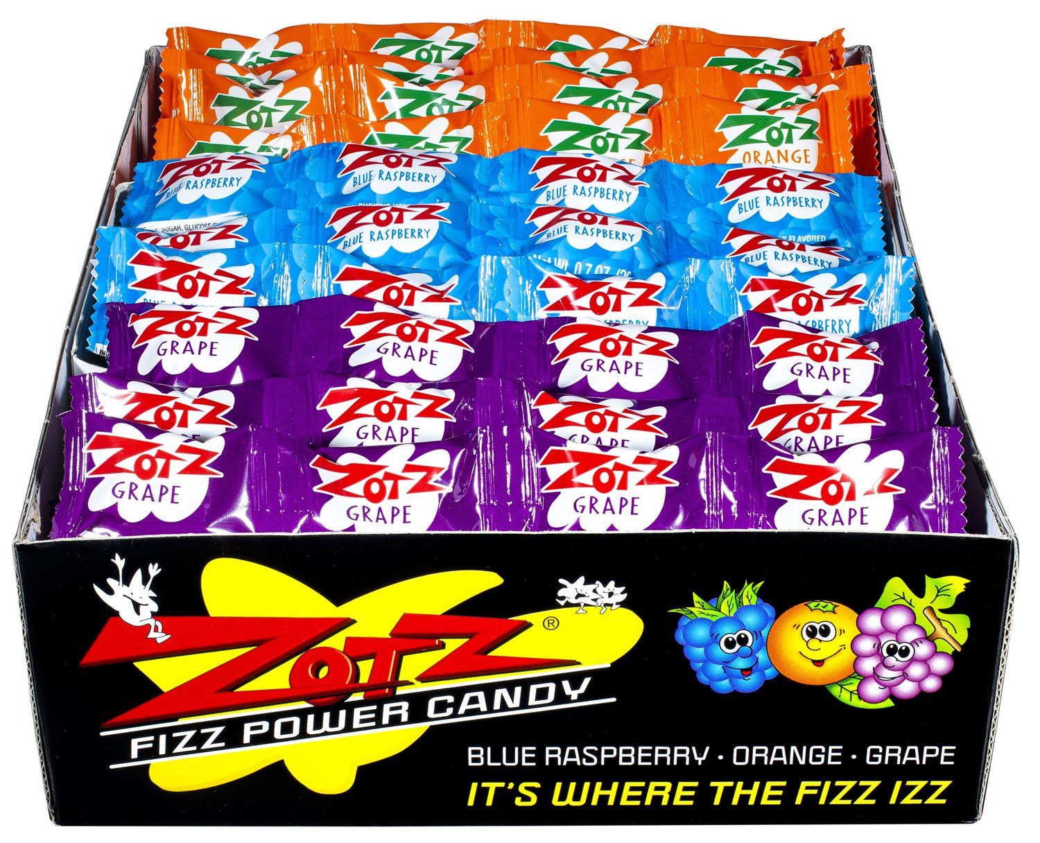 Zotz Fizzing Candy Strings, Blue/Orange/Grape