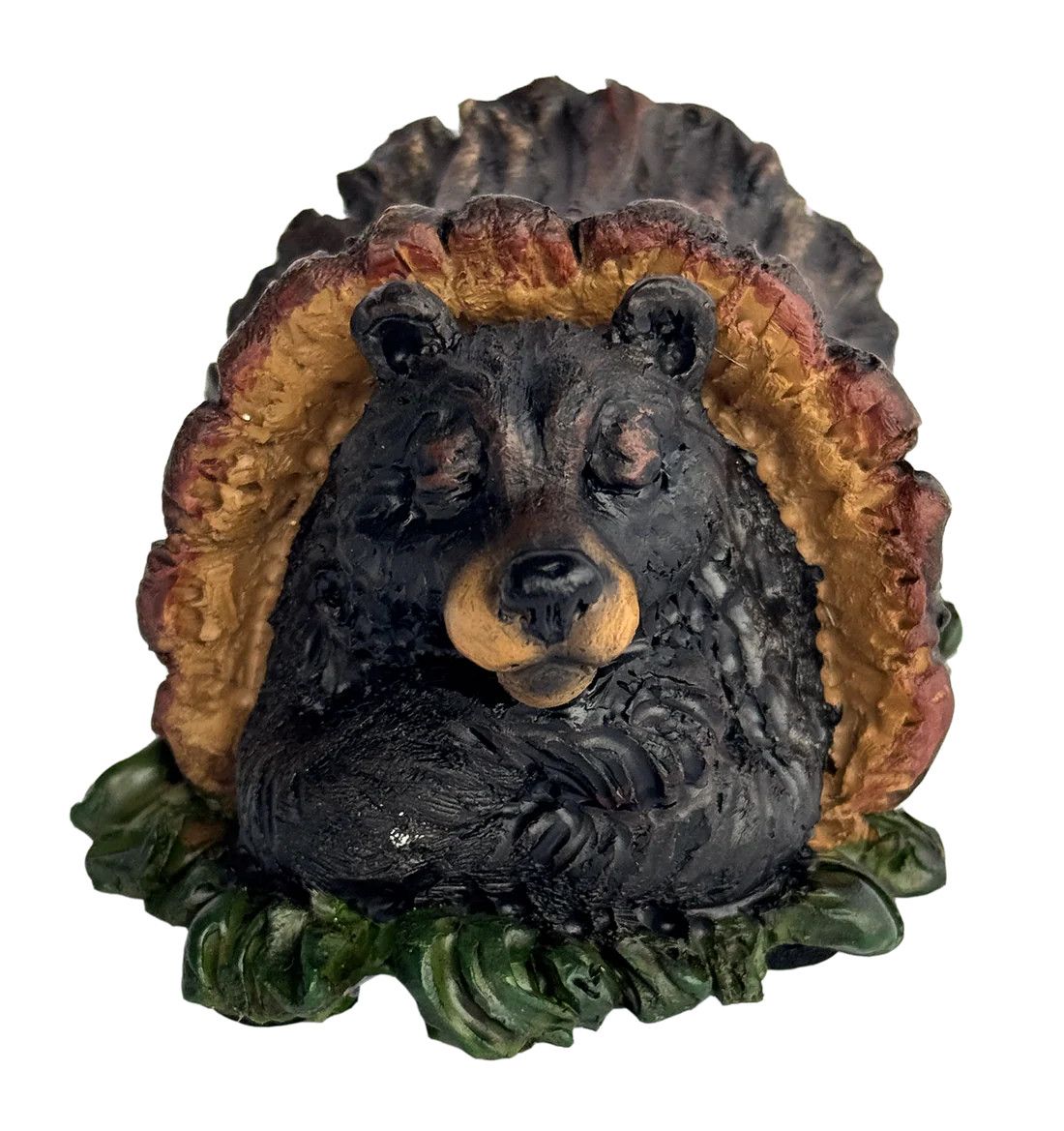 Bear in Log Sleeping Figurine