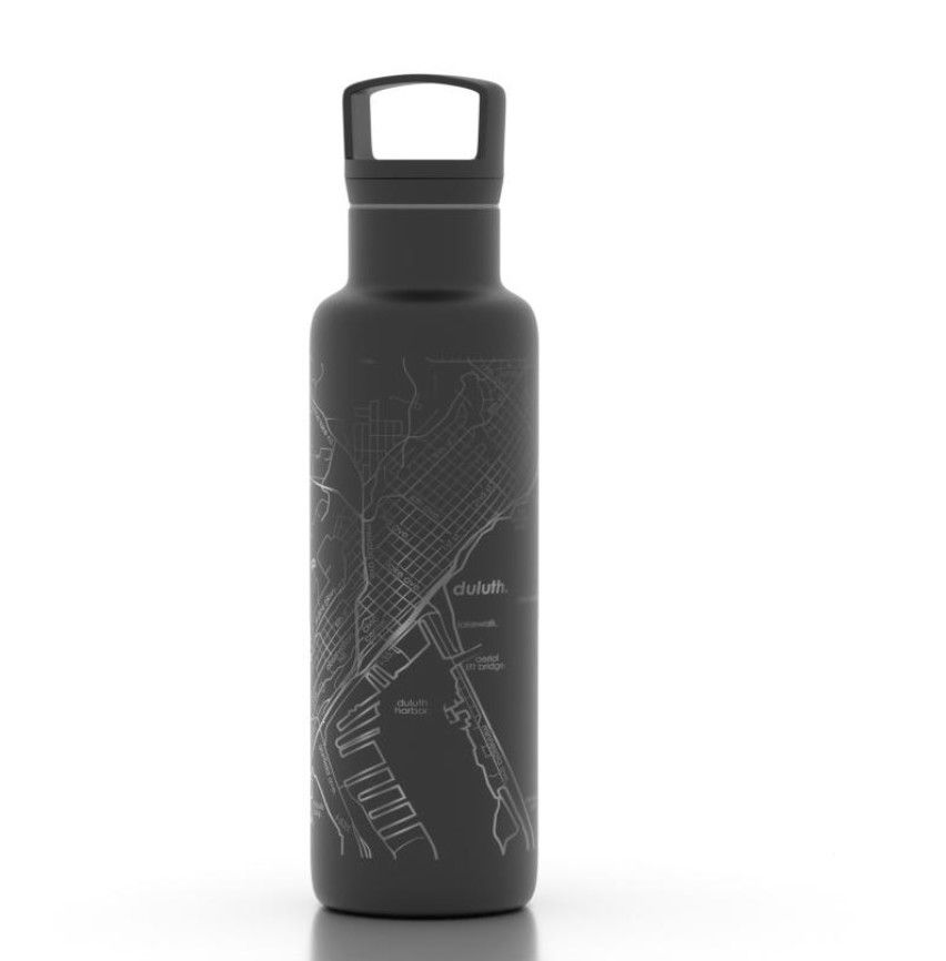 Home Town Map 21 oz Insulated Hydration Bottle - Black - Duluth, MN