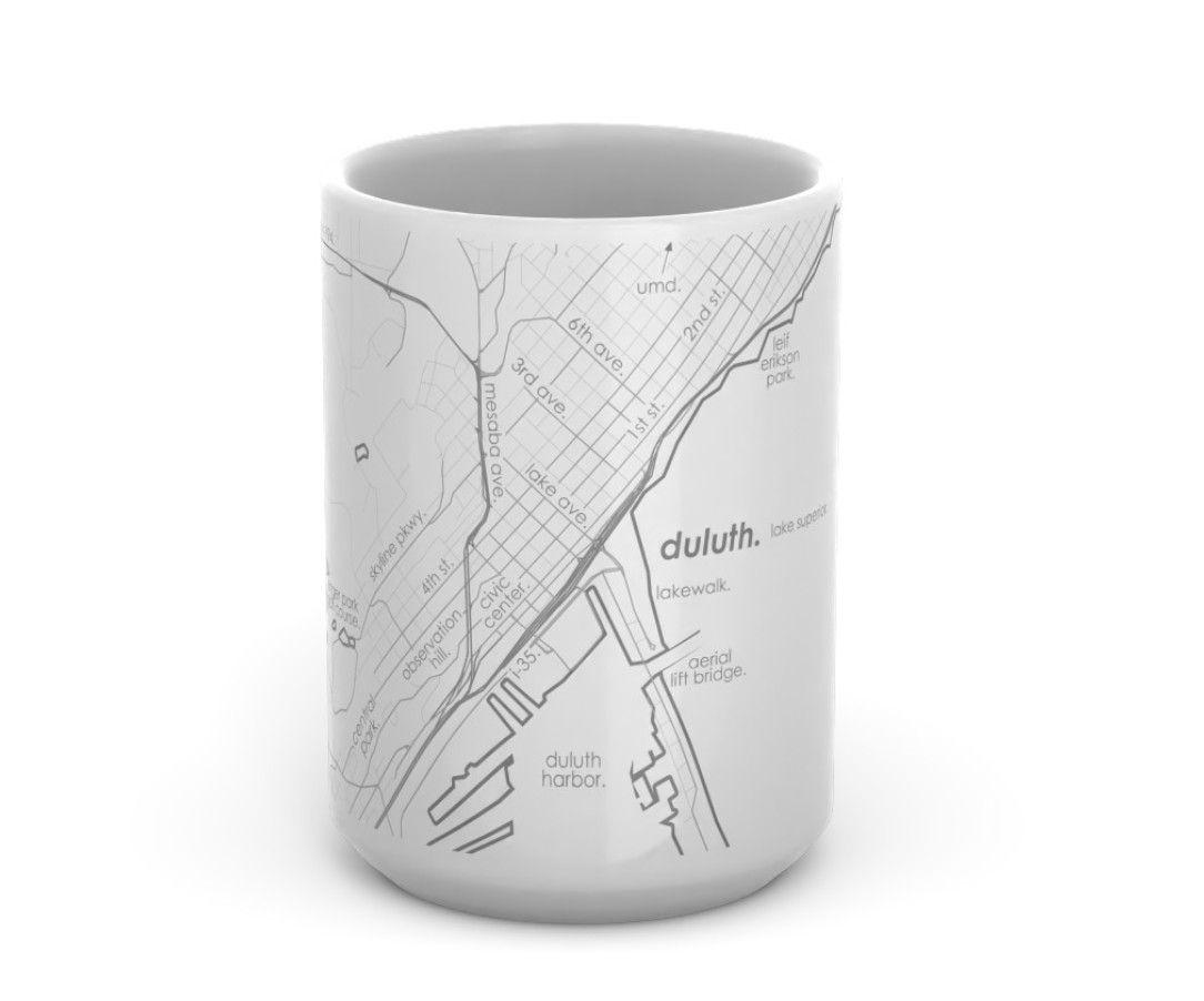 Home Town Map 15 oz Ceramic Mug - Charcoal Map - Duluth, MN