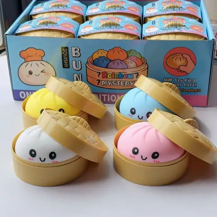 Squishy Bun Mystery Blind Pack – Assorted Kawaii Stress Toys - Solid Blink Pack