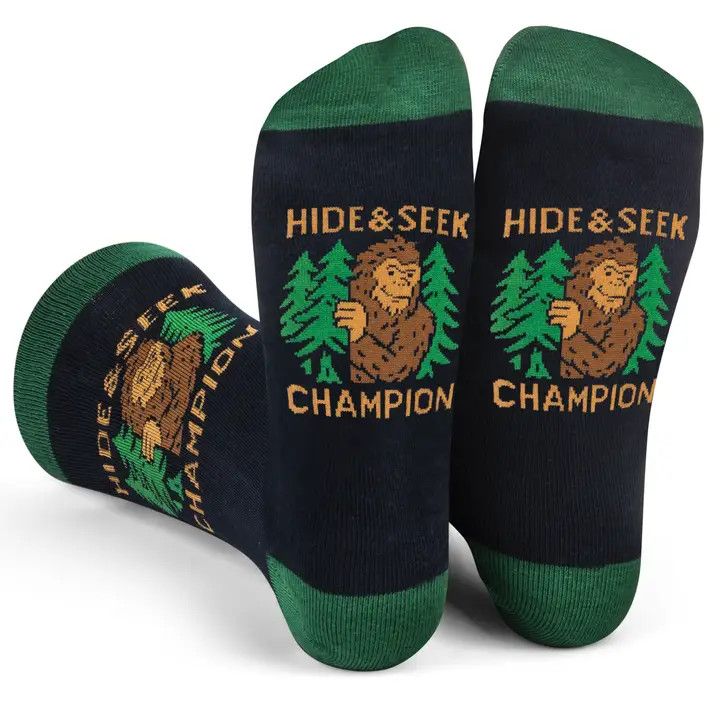 Hide and Seek Champion Bigfoot Socks Funny Gift for Men | Lavley