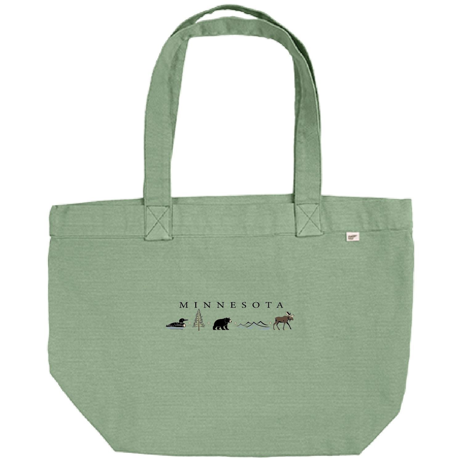 Wildlife Strip Embroidered Tote  - Agave