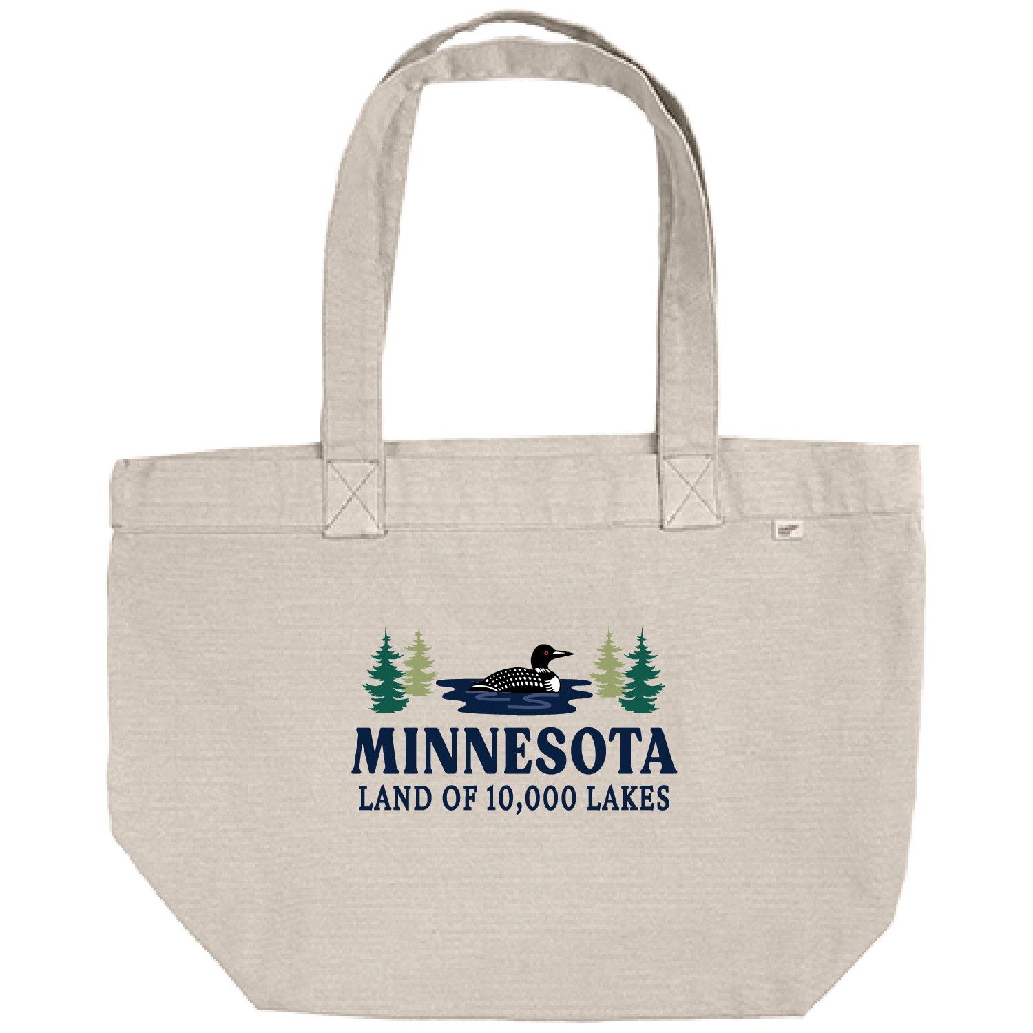 Minnesota Moonlit Treeline Embroidered Tote - Natural