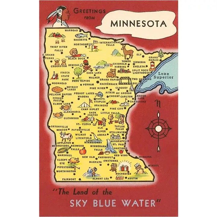 Postcard MN-128 Map of Minnesota