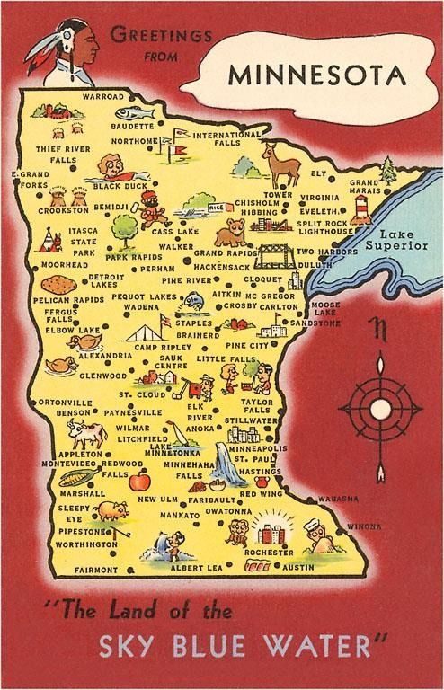 Postcard MN-128 Map of Minnesota