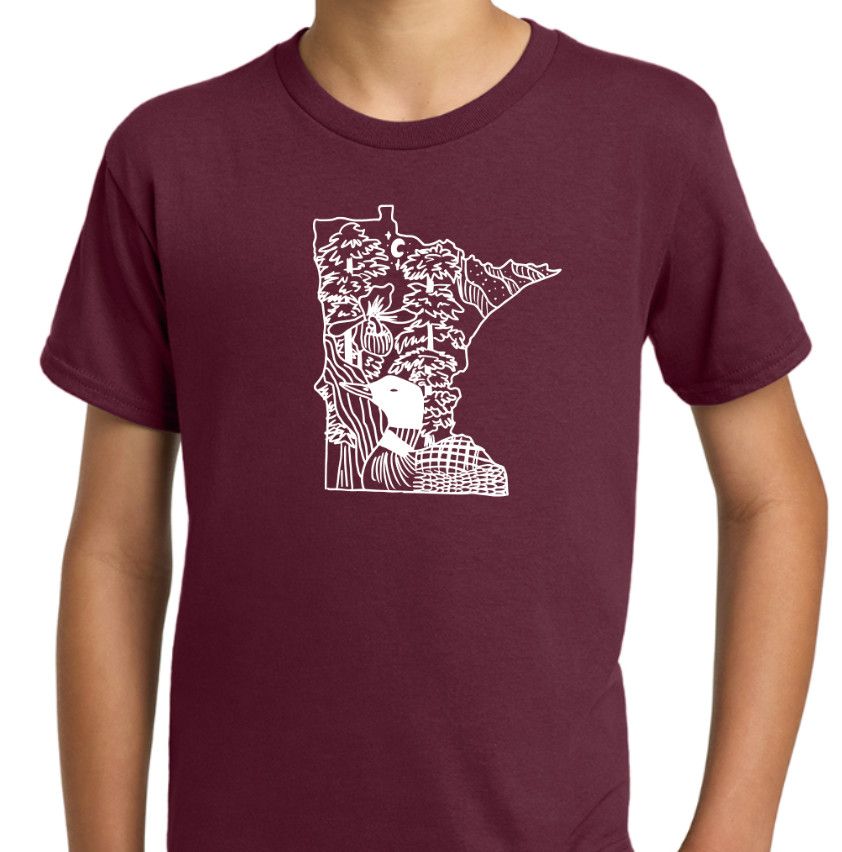 Youth - Minnesota State Shape Nature Scene Tee