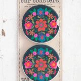 Car Coasters, Set of 2 - Folk Flower