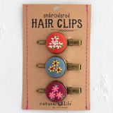 Embroidered Button Hair Clips, Set of 3