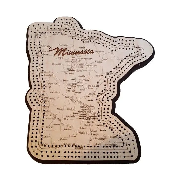 Minnesota Map 3 Track Cribbage Board