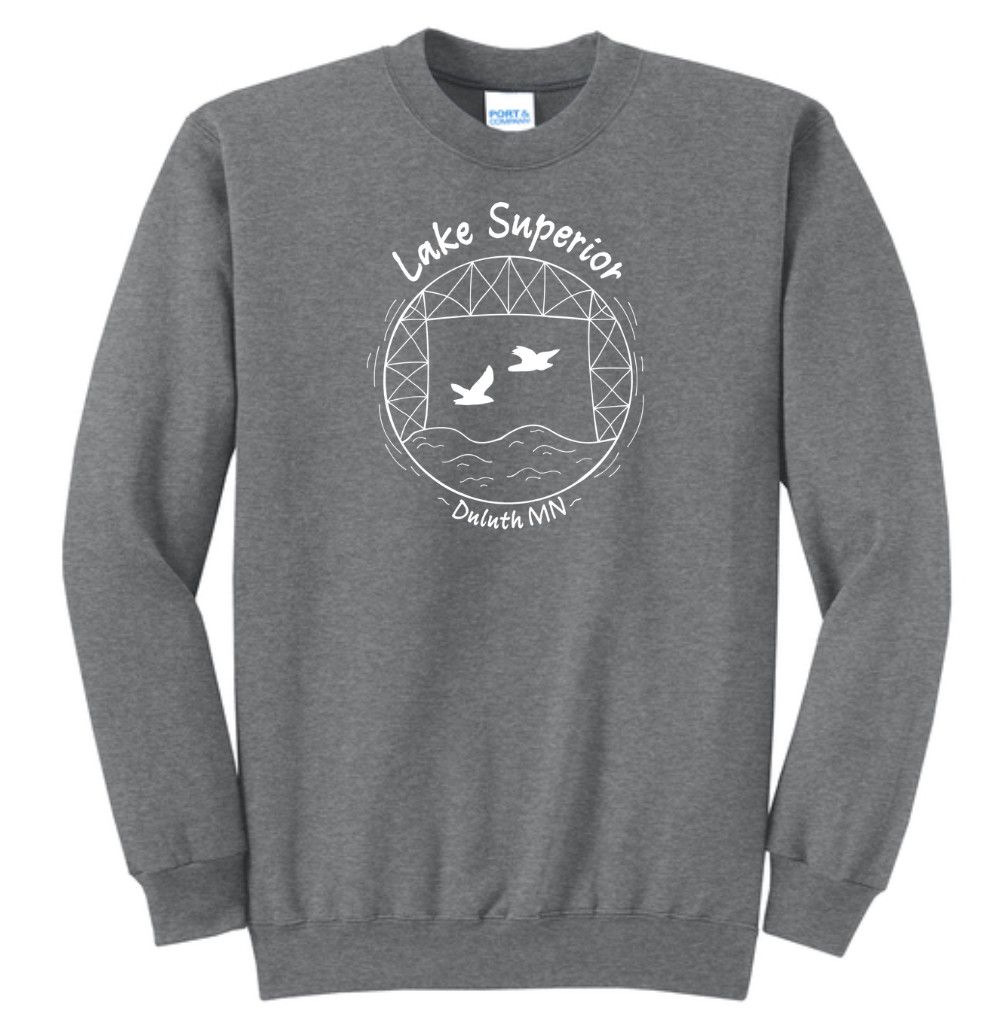 Lake Superior Lift Bridge Crew Neck - Graphite Heather, Size: S