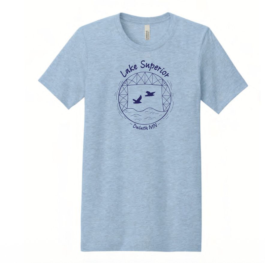 Lake Superior Lift Bridge Tee - Heather Baby Blue, Size: S
