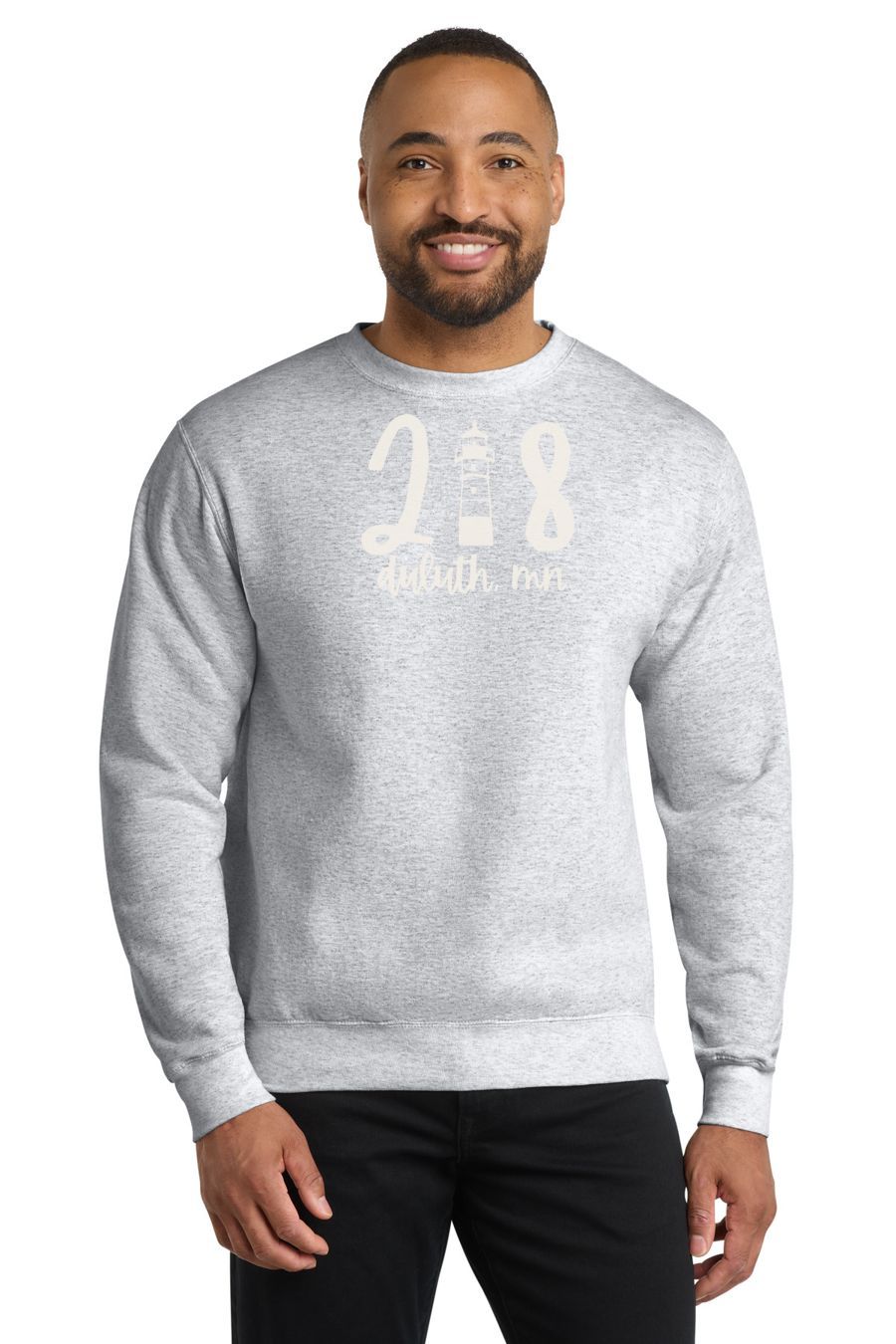 218 Duluth Lighthouse Crew, Ink Color: Soft White, Size: S, Garment Color: Ash