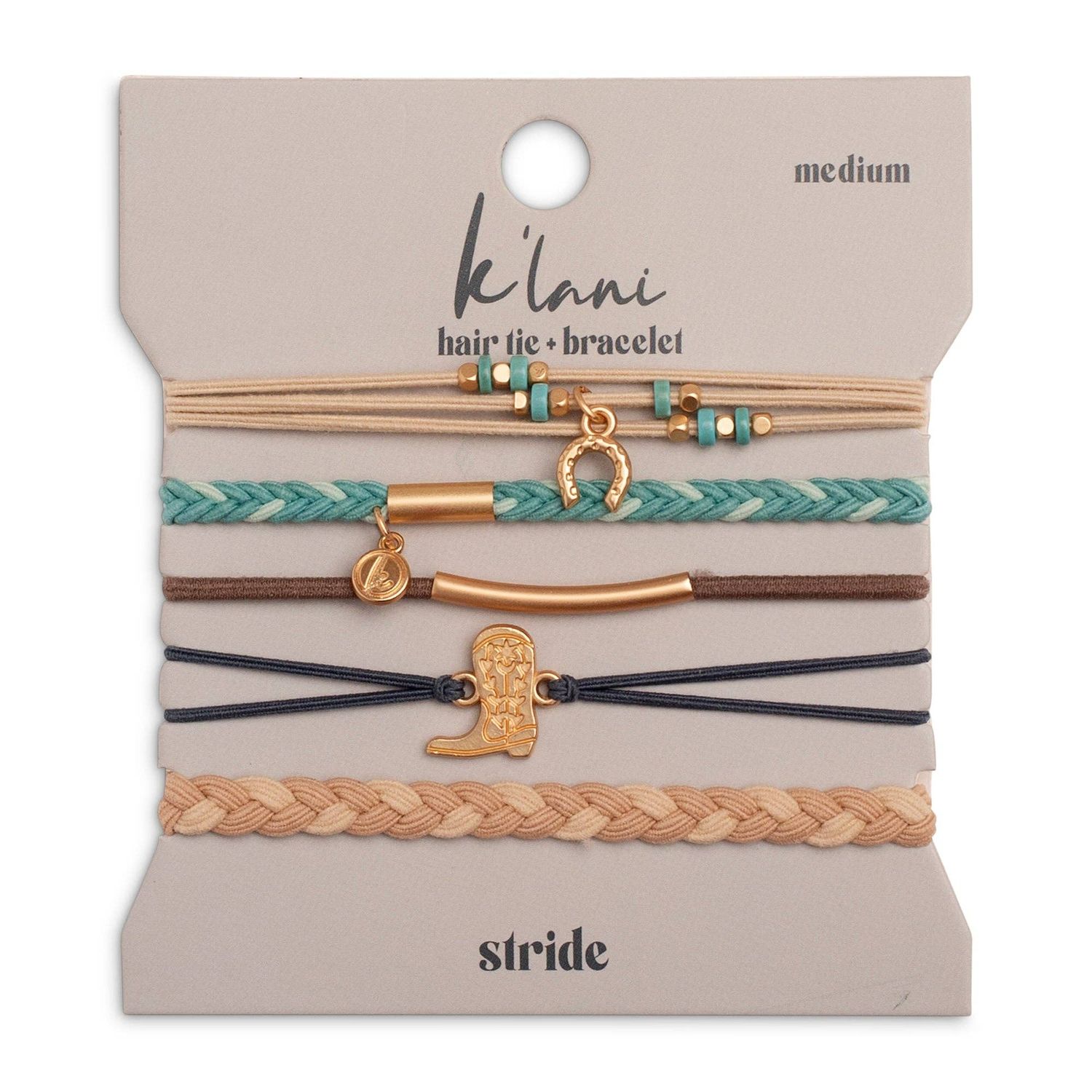 "Stride" Turquoise with Gold Cowboy Boot Hair Tie Bracelets, Medium