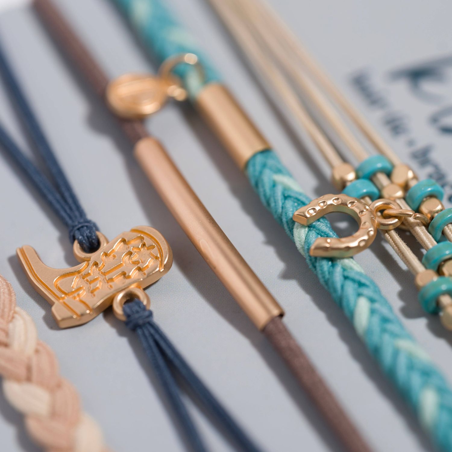 "Stride" Turquoise with Gold Cowboy Boot Hair Tie Bracelets, Medium