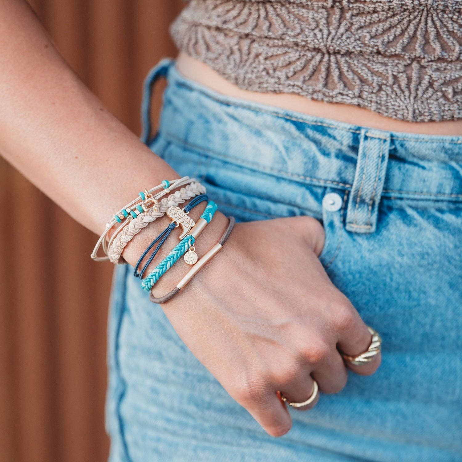 "Stride" Turquoise with Gold Cowboy Boot Hair Tie Bracelets, Medium