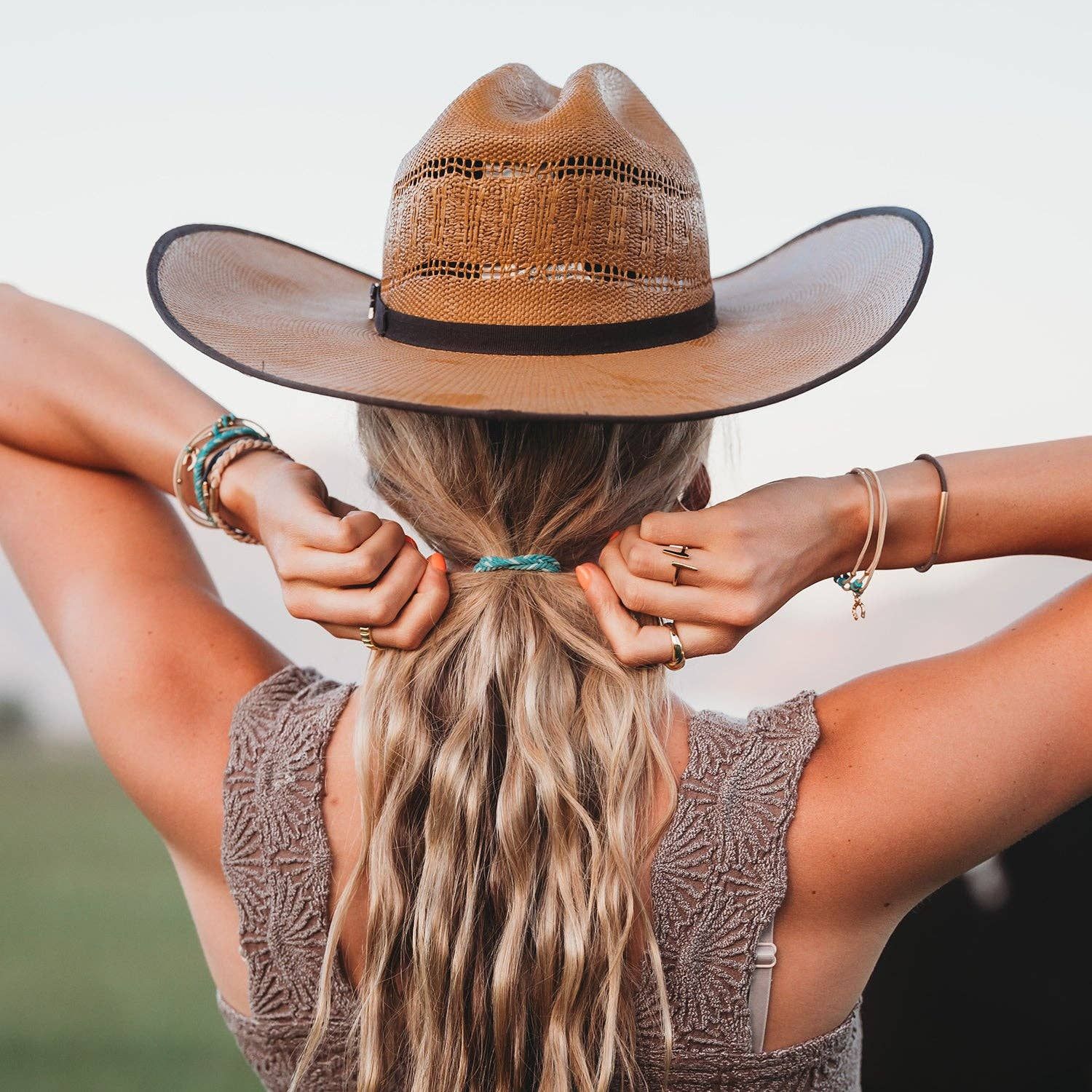 "Stride" Turquoise with Gold Cowboy Boot Hair Tie Bracelets, Medium