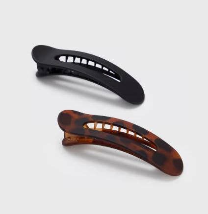 Flat Lay Claw Clip 2pc Flat - Black &amp; Tort