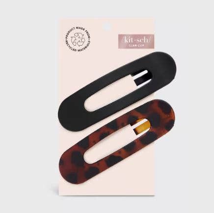 Flat Lay Claw Clip 2pc Flat - Black &amp; Tort