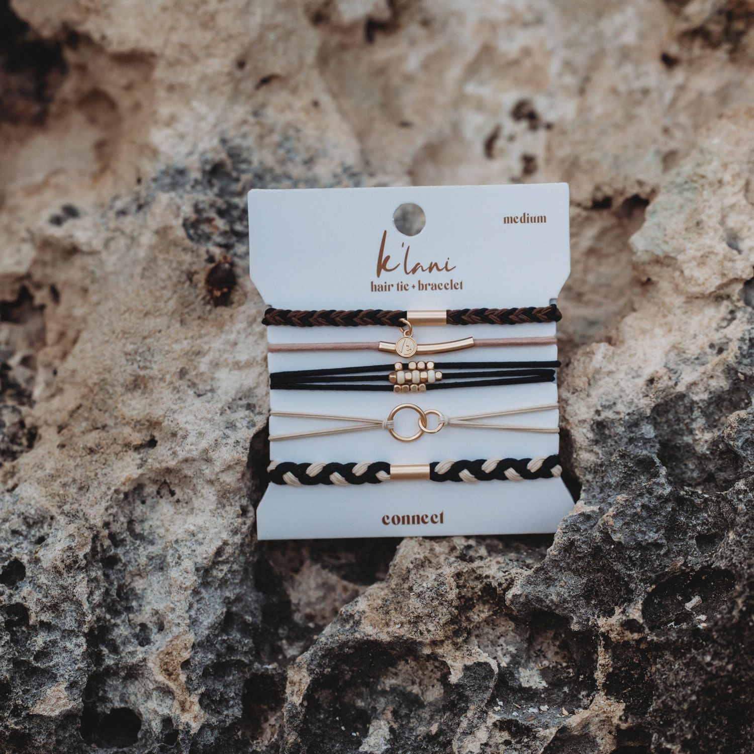 "Connect" Black &amp; Cream with Gold Accent Hair Tie Bracelets, Small