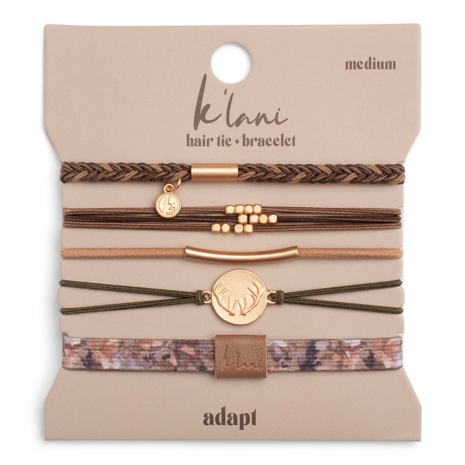"Adapt" Camouflage with Antler Charm Hair Tie Bracelets, Medium