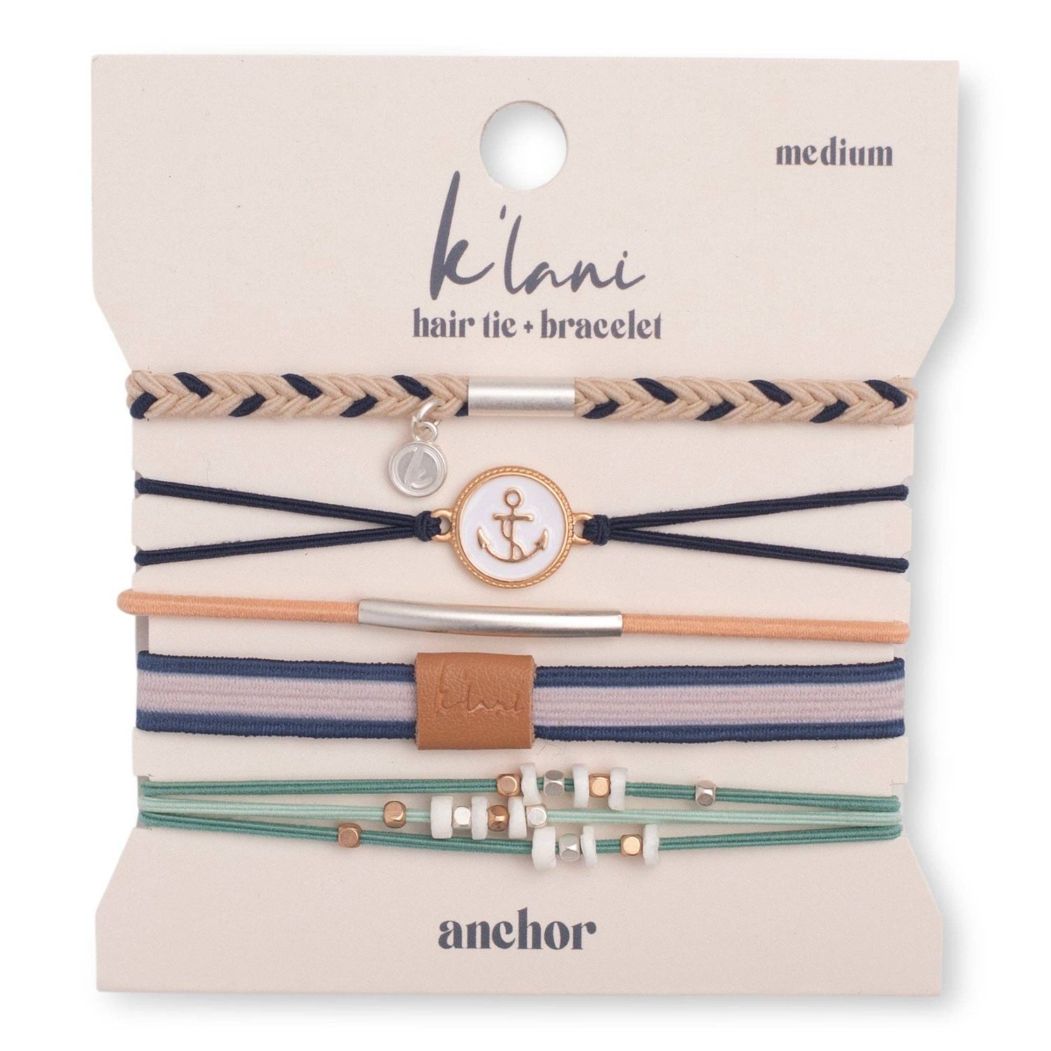 "Anchor" Nautical Colors with Anchor Charm Hair Tie Bracelets, Small