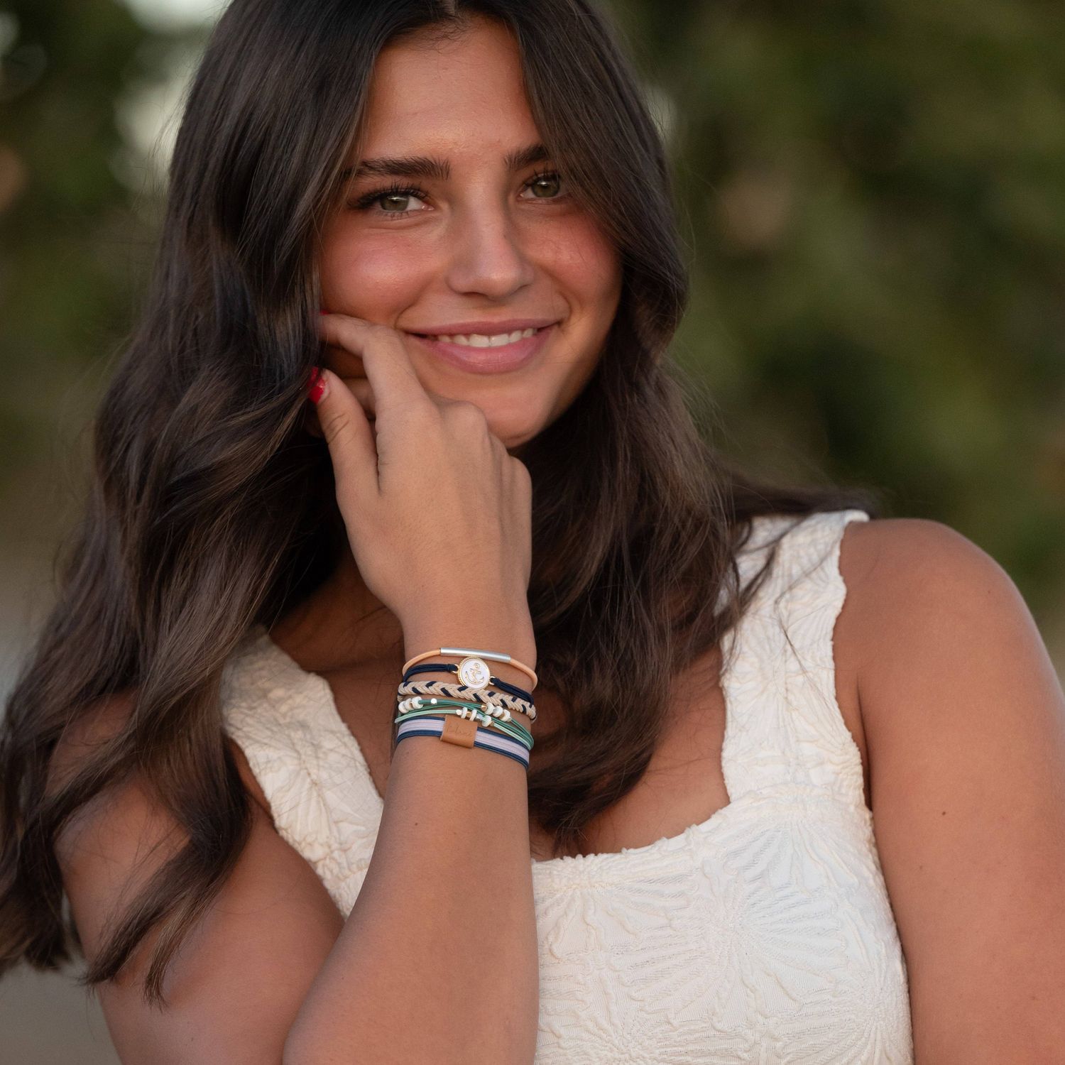 "Anchor" Nautical Colors with Anchor Charm Hair Tie Bracelets, Small