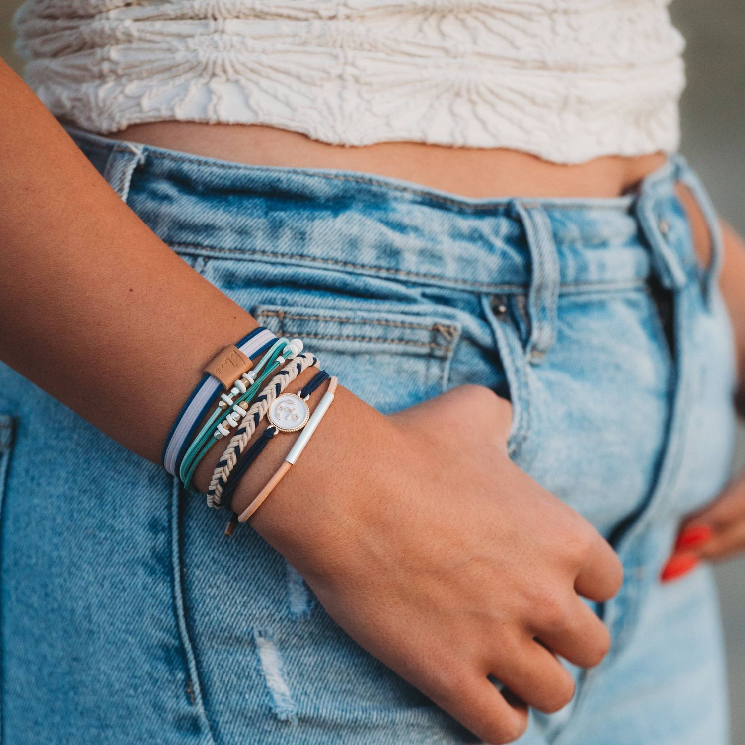 "Anchor" Nautical Colors with Anchor Charm Hair Tie Bracelets, Small
