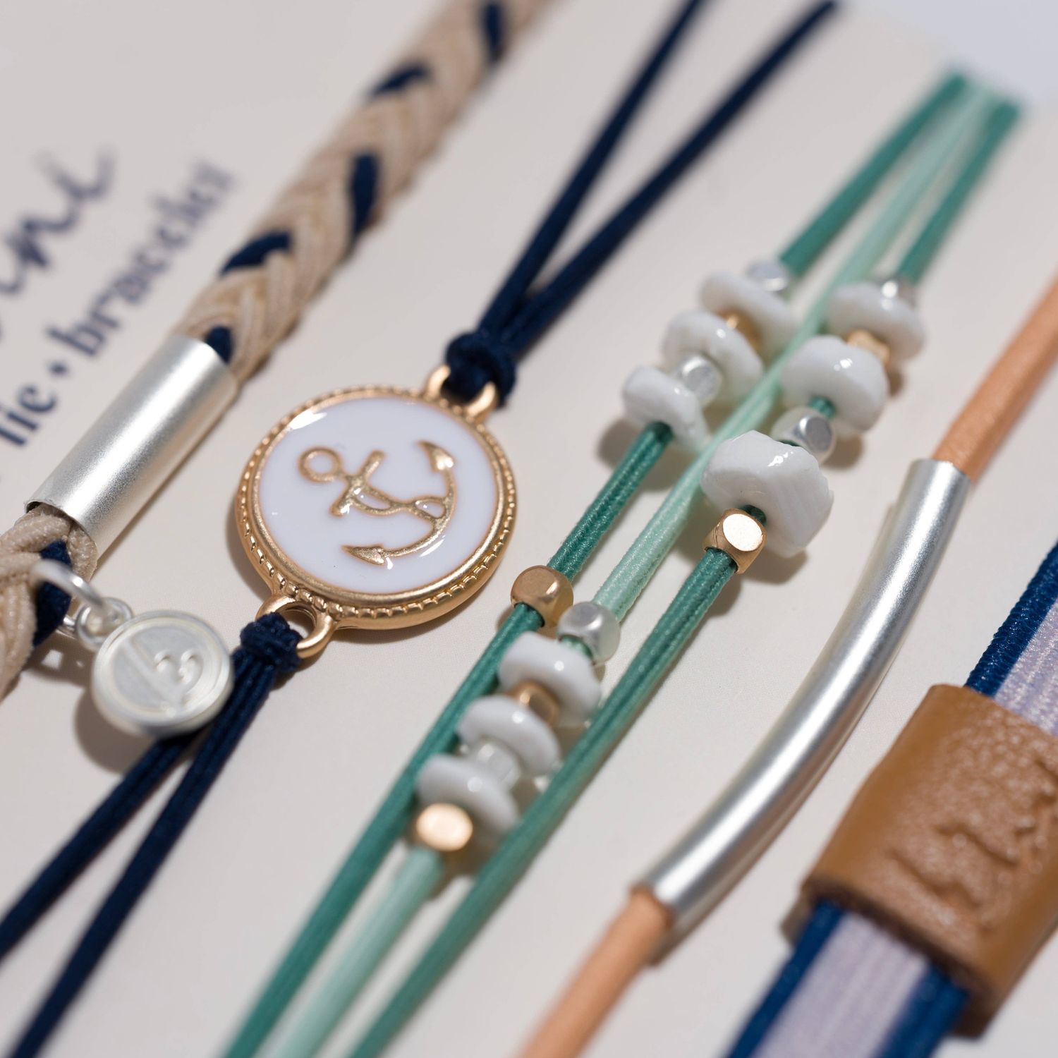 "Anchor" Nautical Colors with Anchor Charm Hair Tie Bracelets, Small