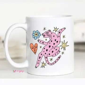Whimsical Pink Tiger Ceramic Coffee Mug for Trendy Shops