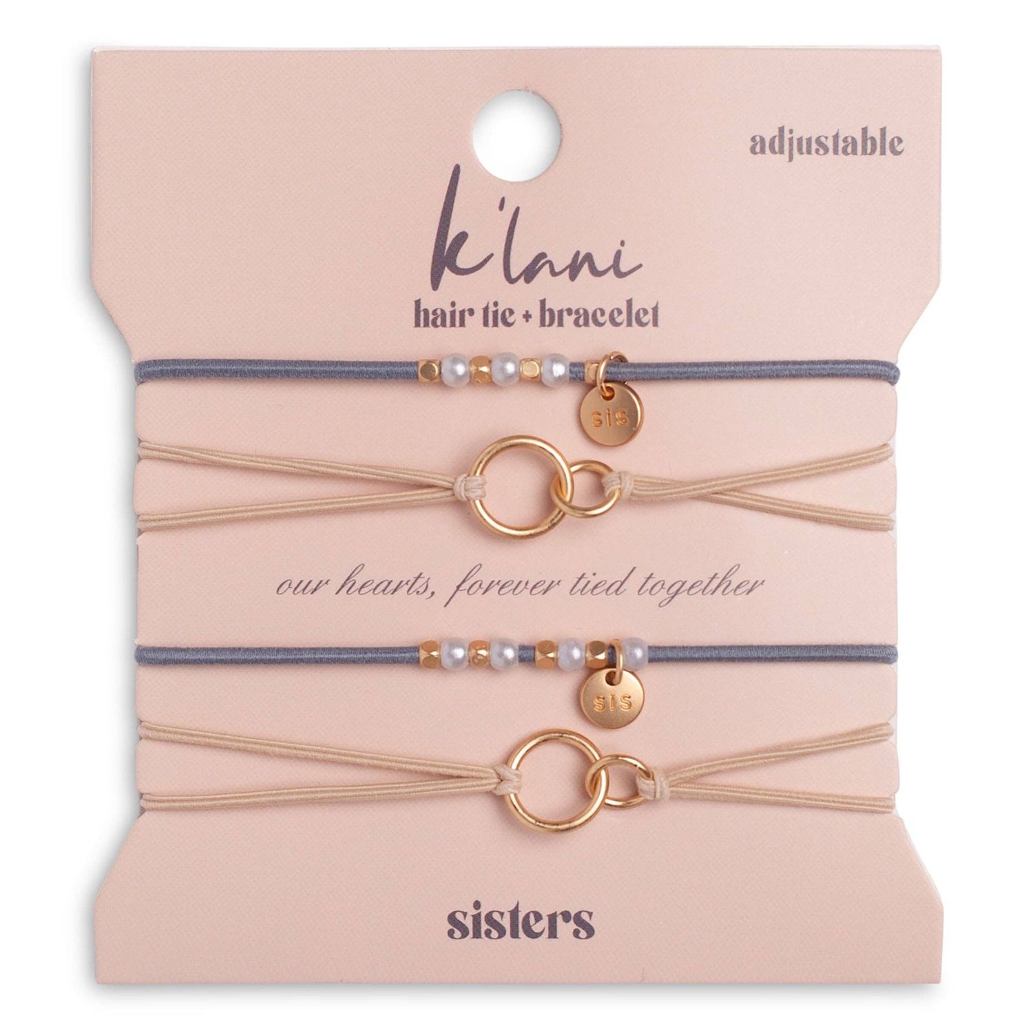 "Sisters" Gold &amp; Pearl Shareable Hair Tie Bracelet Set