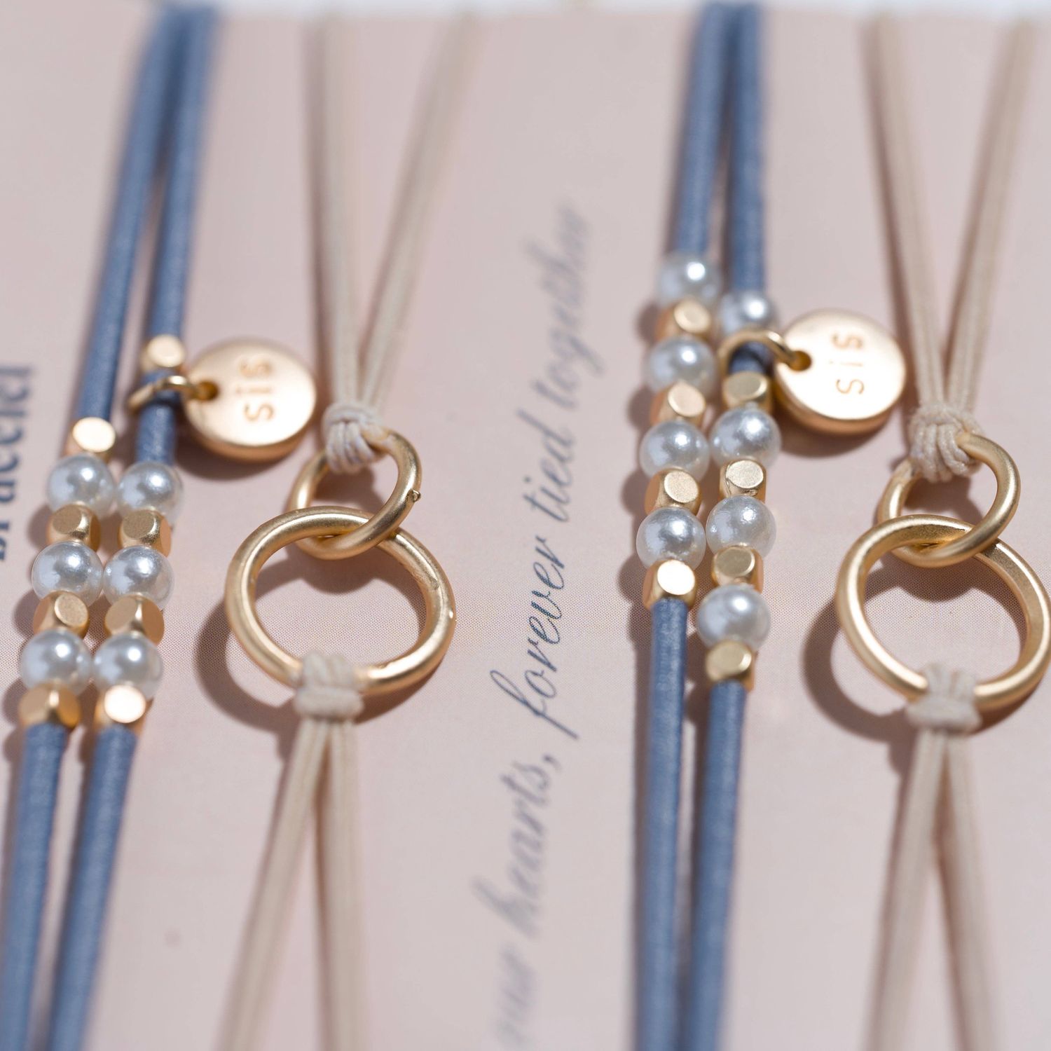 "Sisters" Gold &amp; Pearl Shareable Hair Tie Bracelet Set