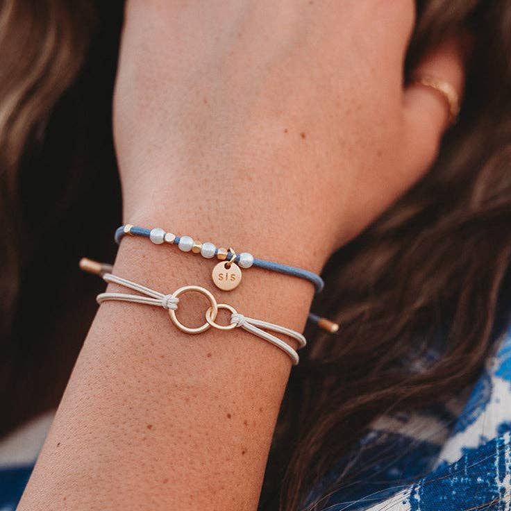 "Sisters" Gold &amp; Pearl Shareable Hair Tie Bracelet Set