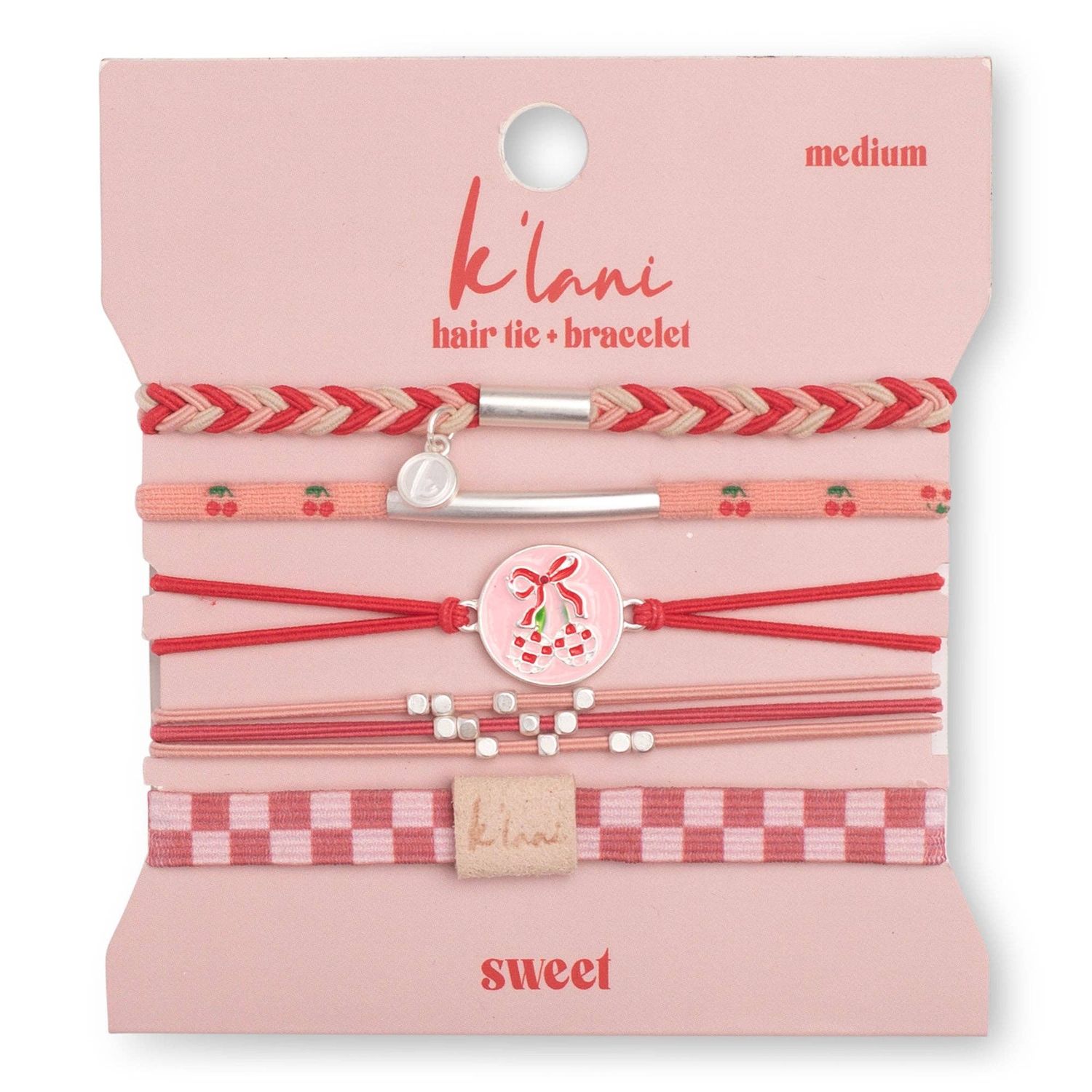"Sweet" Pink Cherry Hair Tie Bracelets, Small