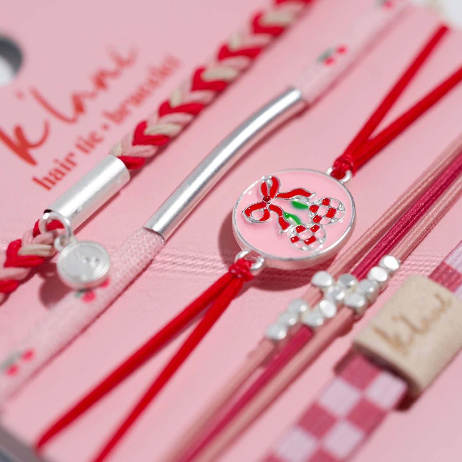 "Sweet" Pink Cherry Hair Tie Bracelets, Small