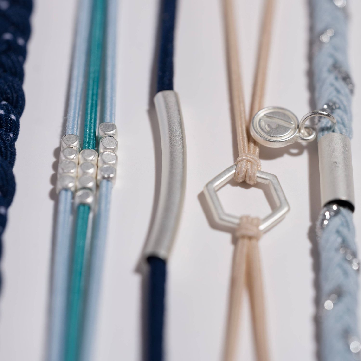 "Dream" Shades of Blue with Silver Accents Hair Tie Bracelets, Medium