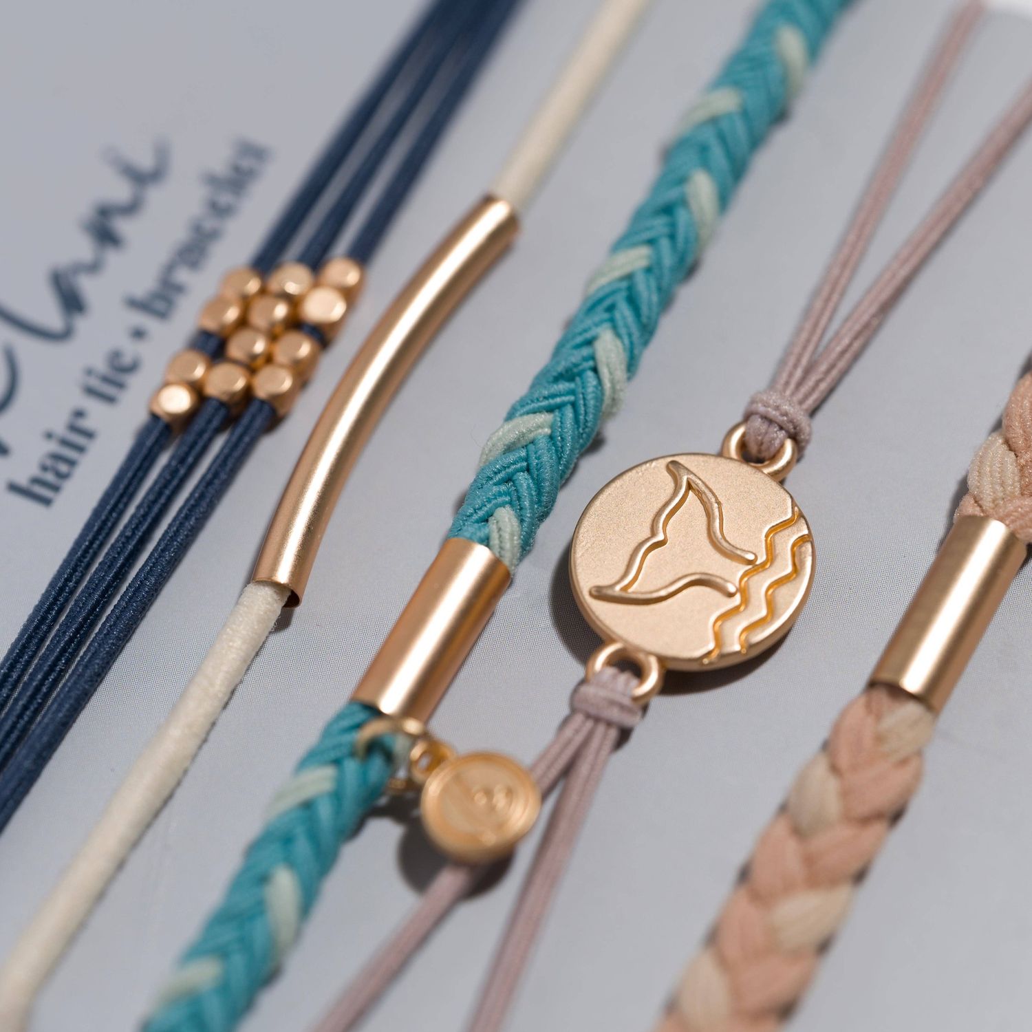"Protect" Beachy Blues &amp; Sands with Whale Charm Hair Tie Bracelets, Medium