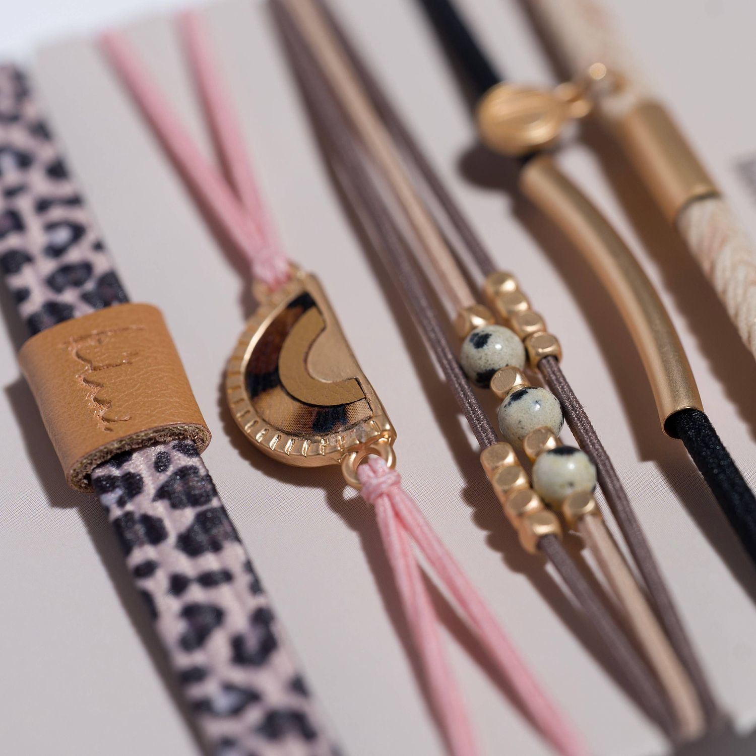 "Wild" Animal Print with Pink Accent Hair Tie Bracelets, Small