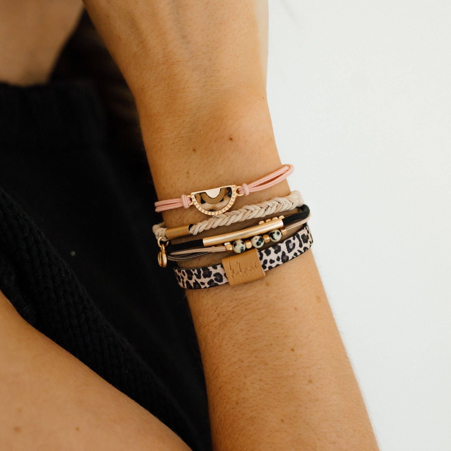 "Wild" Animal Print with Pink Accent Hair Tie Bracelets, Small