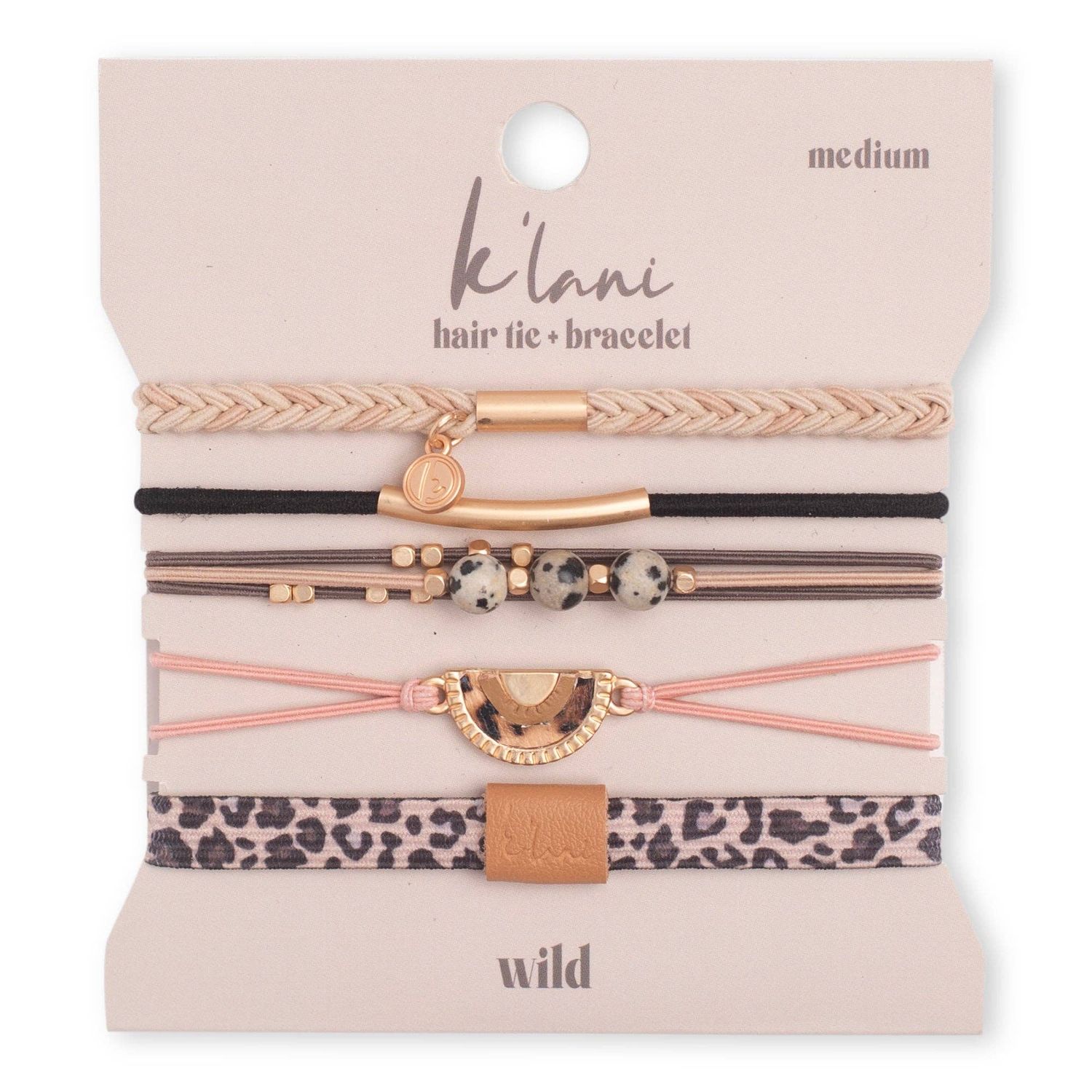 "Wild" Animal Print with Pink Accent Hair Tie Bracelets, Small
