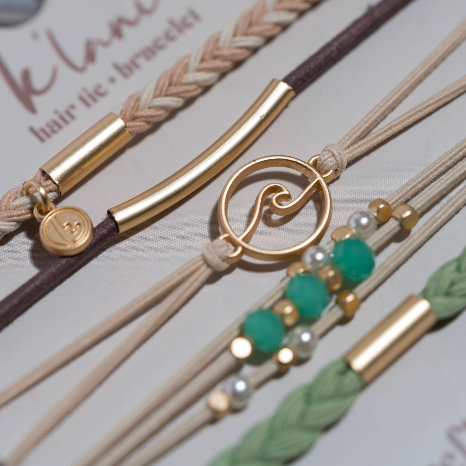 "Reflect" Gold Wave with Beachy Neutrals Hair Tie Bracelets - Small