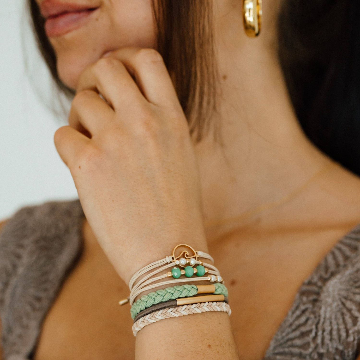 "Reflect" Gold Wave with Beachy Neutrals Hair Tie Bracelets - Small
