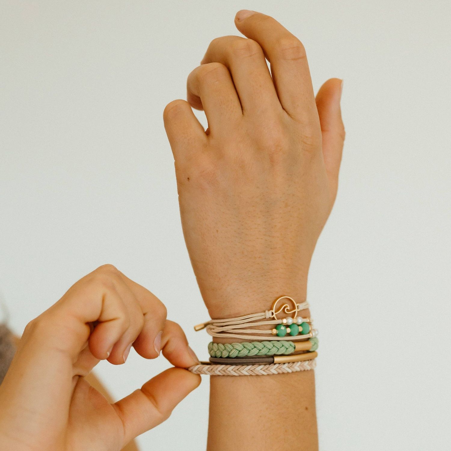 "Reflect" Gold Wave with Beachy Neutrals Hair Tie Bracelets, Medium