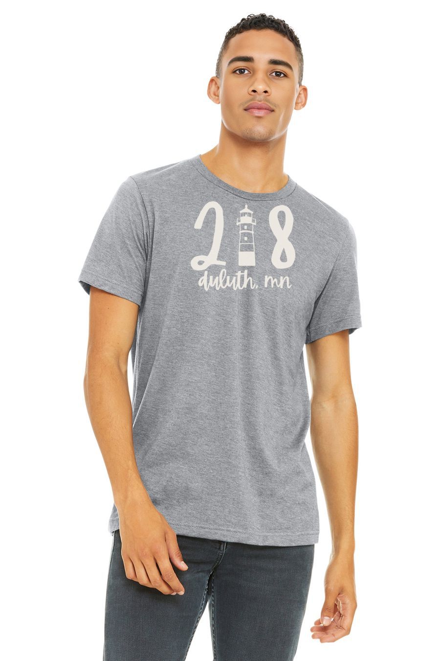 218 Duluth Lighthouse Tee, Ink Color: Soft White, Size: XS, Garment Color: Athletic Heather